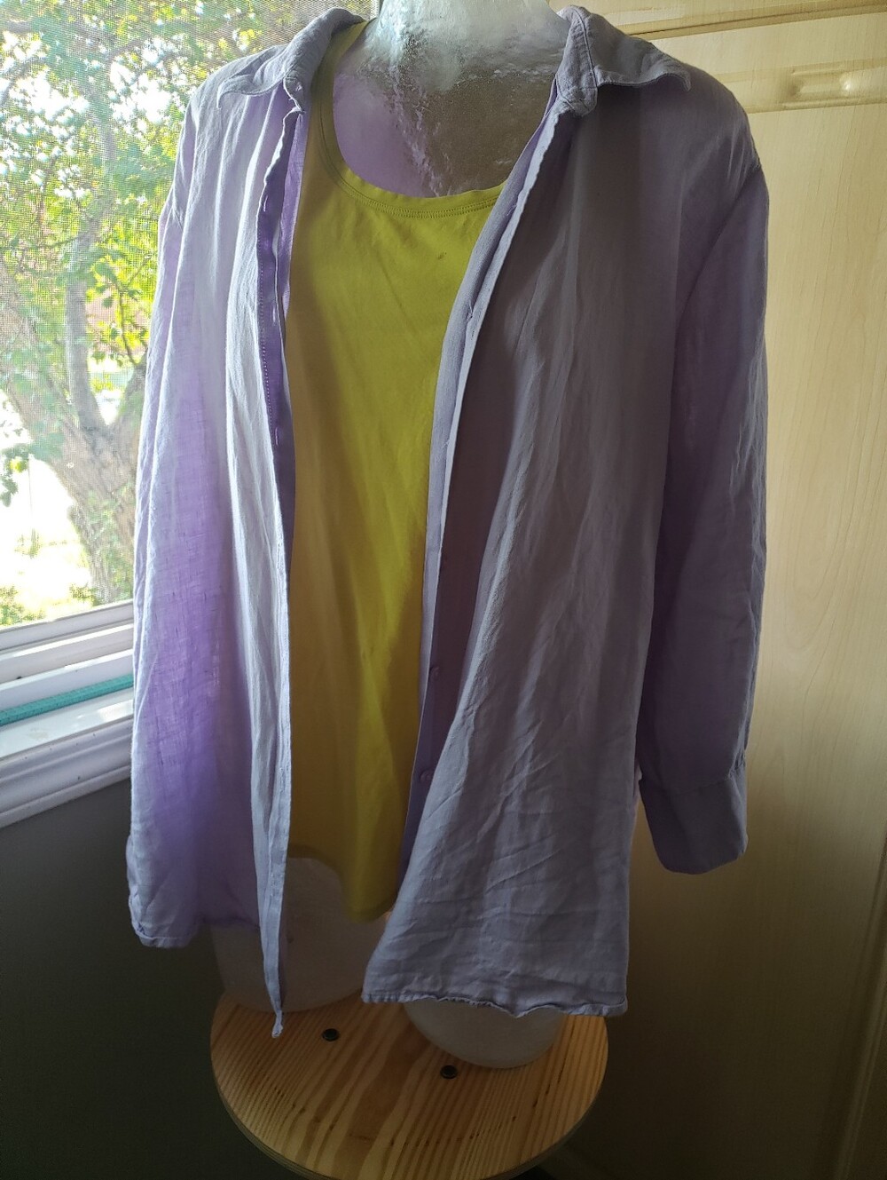 L.L. BEAN 100% Linen Light Purple Women's Button-Down Shirt